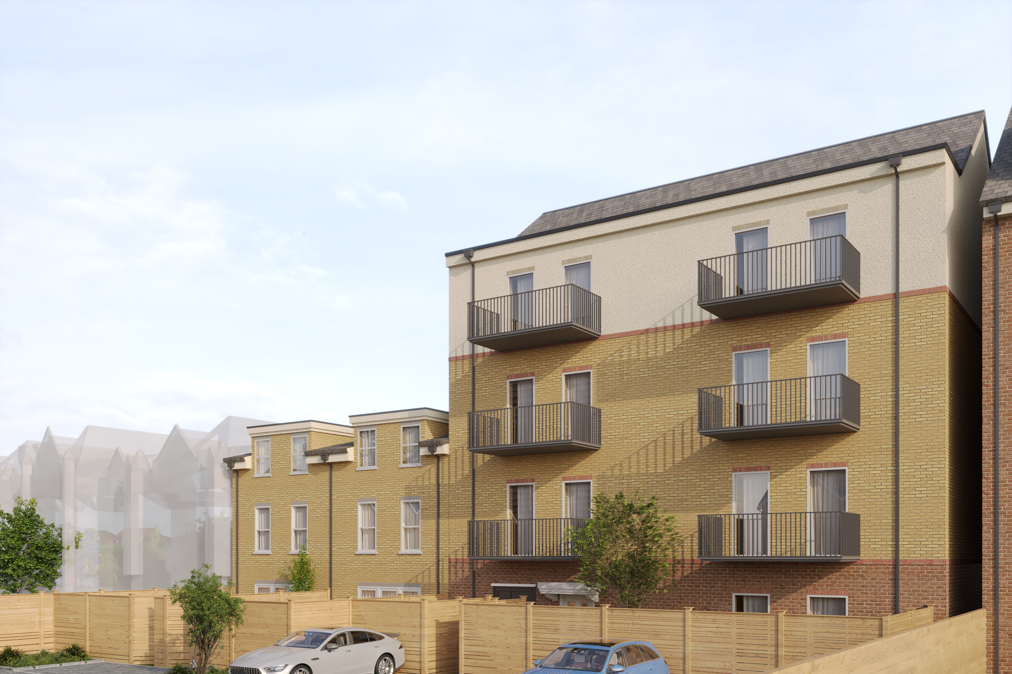 CGI apartment block balcony elevation
